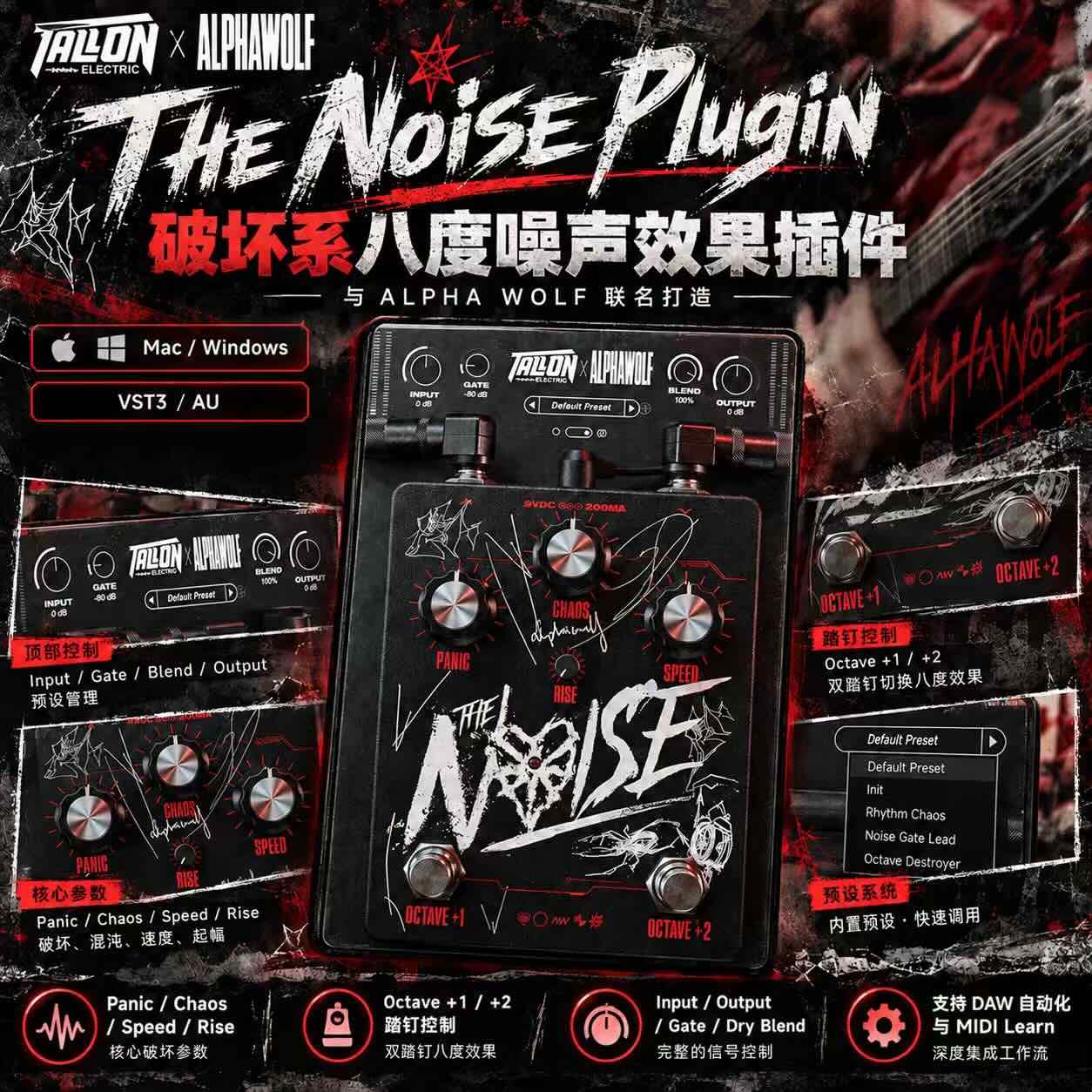 The Noise:把吉他变成失控的噪声机器,Tallon Electric × Alpha Wolf 联名移调效果器