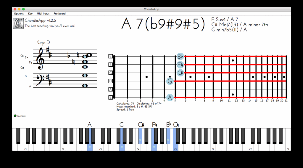 Chordie App v.1.2.5 WiN 和弦识别与乐谱教学显示工具